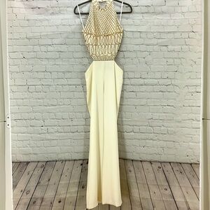 Alyce Claudine Cream & Gold Women’s Jumpsuit Pantsuit Pageant Appearance Formal